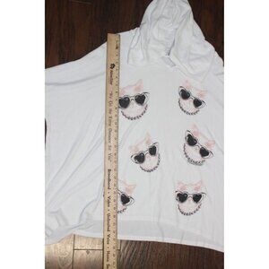 Lauren & Moshi White Cat Print Hoodie M/L Cotton/Polyester Blend